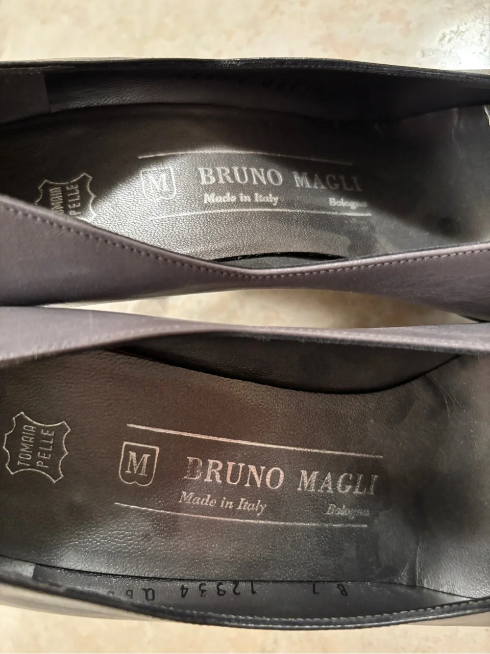 Bruno Magli Two-Tone Black and Gray Leather Pointed-Toe Pumps